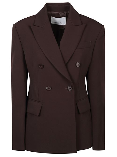 Blazer marrone di THE FRANKIE SHOP caratterizzato da vestibilità regolare, doppiopetto, silhouette a clessidra, spalle imbottite e pieghe sul retro. THE FRANKIE SHOP | DOYERBLFS21079200